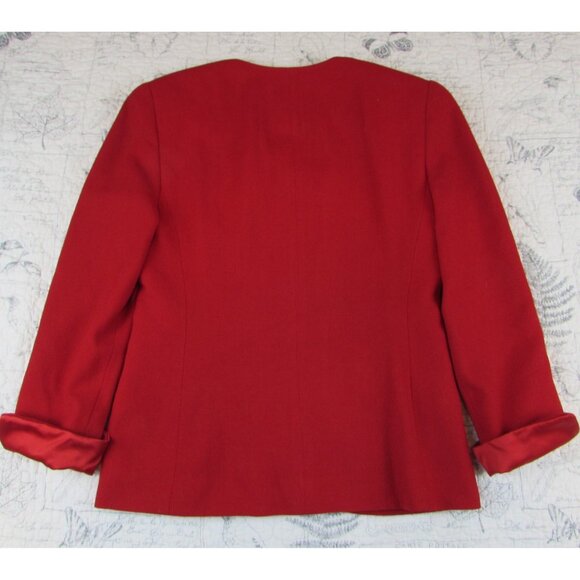 Vtg Christian Dior Women's Red Skirt Suit Skirt and Collarless Blazer Suit Sz 4 - Picture 8 of 10